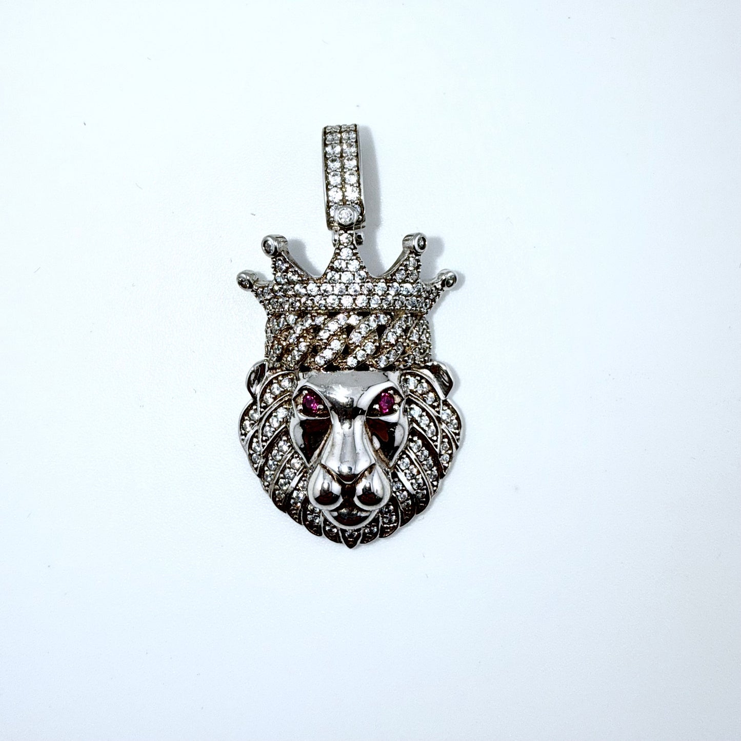 Real 925 Sterling Silver CZ Lion Crown Head Pendant