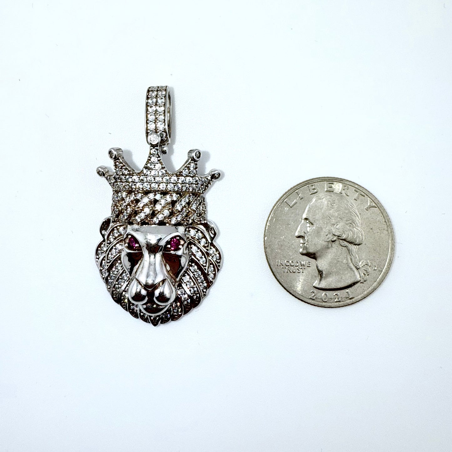 Real 925 Sterling Silver CZ Lion Crown Head Pendant