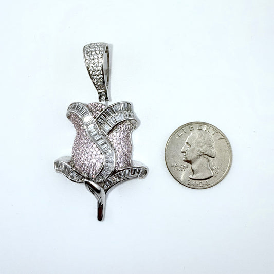 Real 925 Sterling Silver CZ Rose Pendant