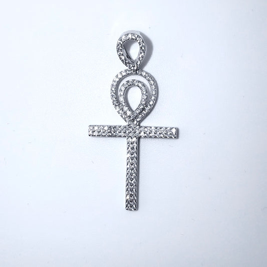 Real 925 Sterling Silver CZ Ankh Cross Pendant