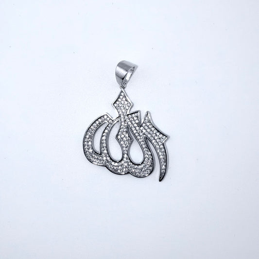 Real 925 Sterling Silver CZ Allah Pendant